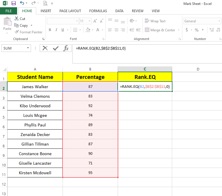 Applying-RANK.EQ-Function