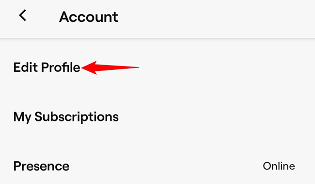 Кнопка Редактировать профиль в мобильном приложении