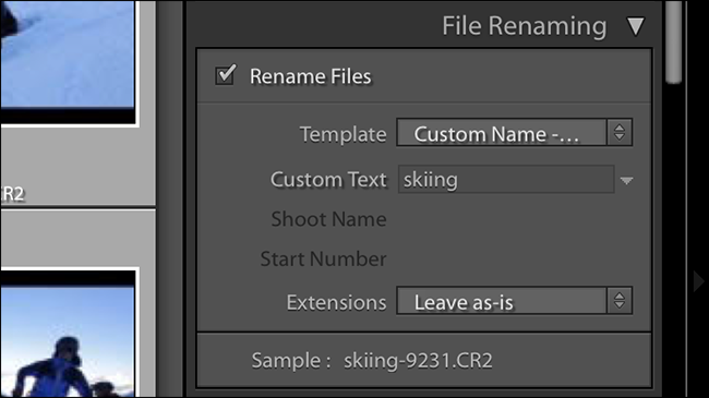 Параметры переименования файлов