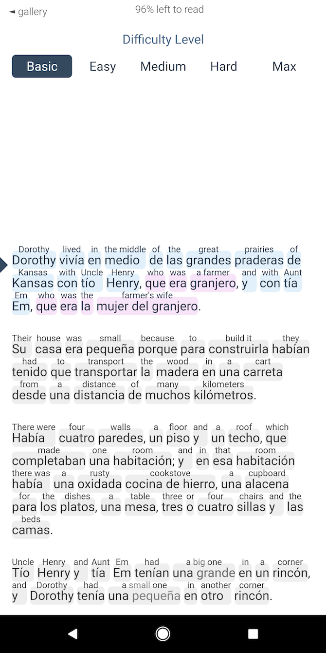 Интерфейс чтения с подсказками перевода