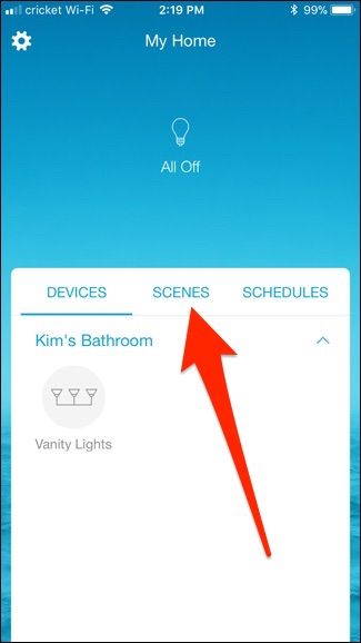 Список сцен в приложении Lutron