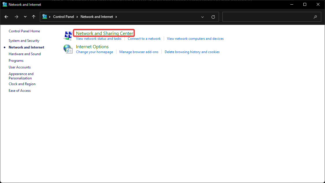 Центр управления сетями и общим доступом в Windows.