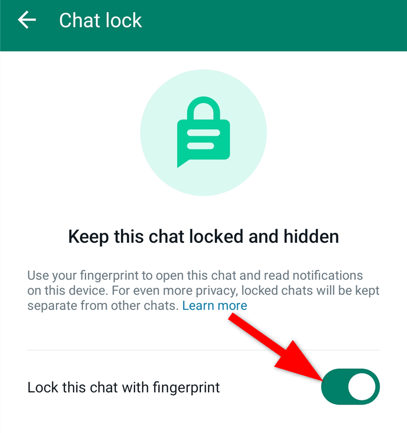 Переключатель Chat Lock включён для конкретного чата