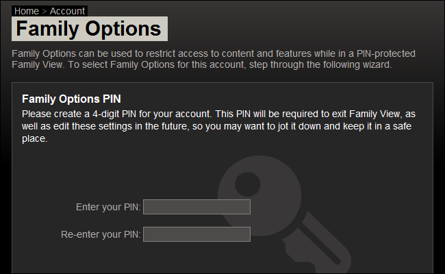 Выбор PIN-кода для Family Options