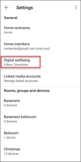 Раздел Digital Wellbeing в приложении Google Home
