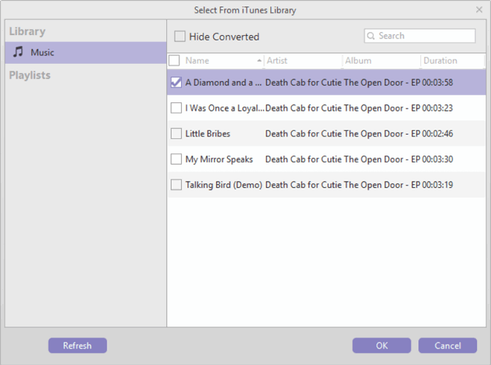 Выбор треков для конвертации в Sidify: отмеченные композиции