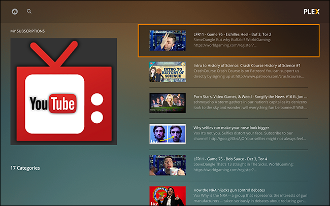 Список подписок в Plex