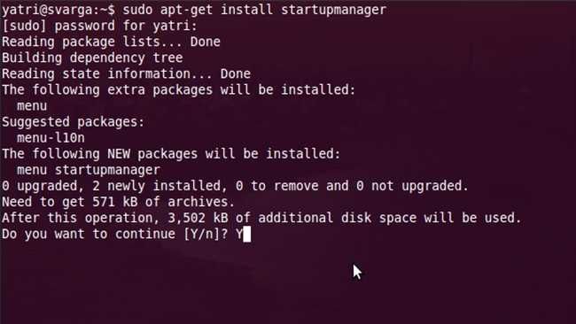 Процесс установки StartUp-Manager