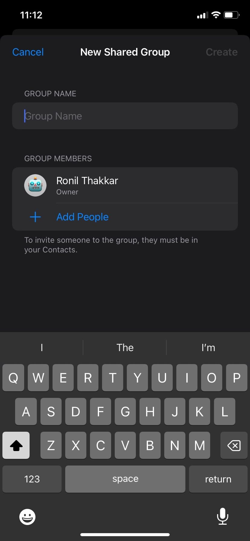 iPhone New Shared Group