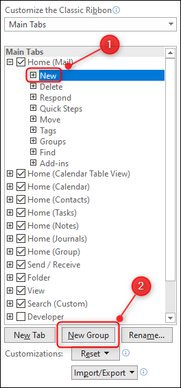 Нажмите Новая группа, затем Переименовать и введите имя.
