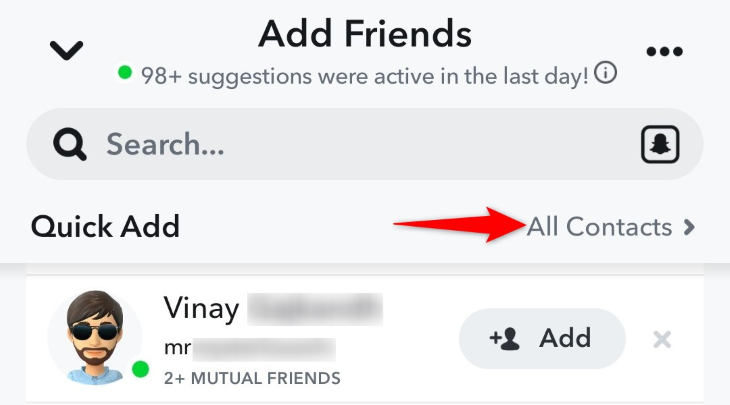 Выберите «Все контакты».