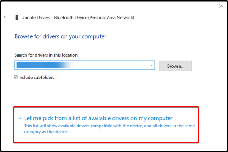 Список доступных драйверов для выбора вручную