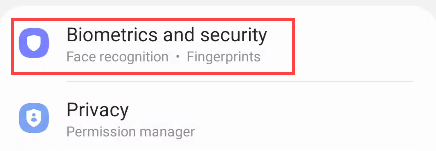 экран раздела Биометрия и безопасность в настройках