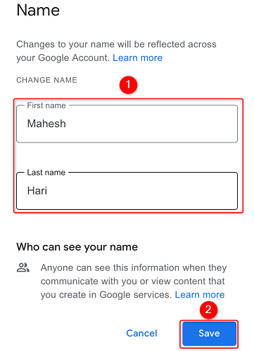 Изменение имени аккаунта Google на iPhone.