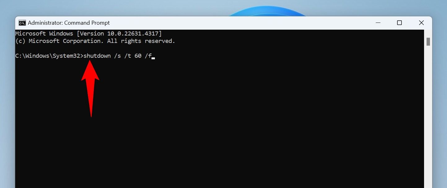 Команда для планирования выключения в Командной строке.