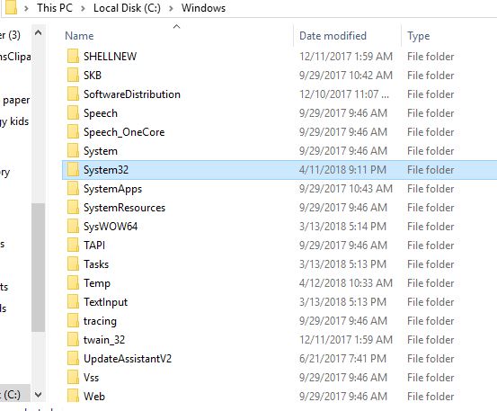 Posizione del file activity.txt nella cartella System32