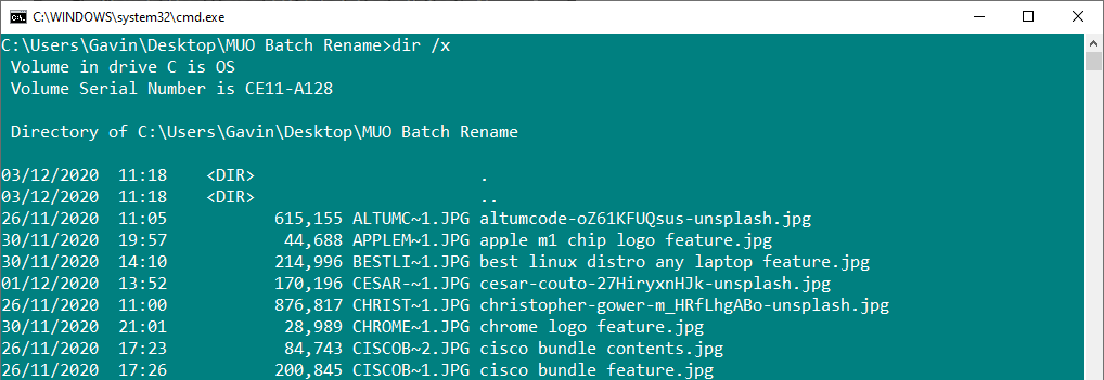 Командная строка — короткие имена файлов для удаления длинных имён