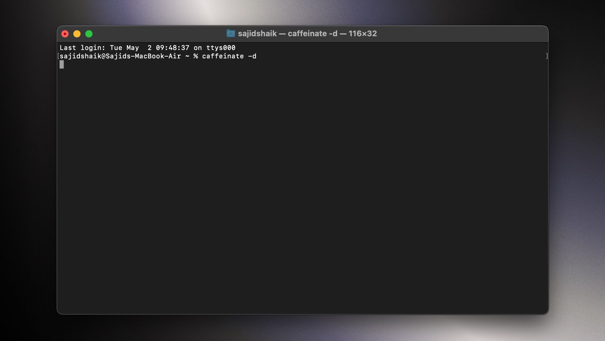 Введите команду caffeinate -d в Terminal и нажмите Return