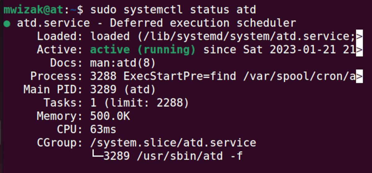 проверка статуса демона atd в терминале