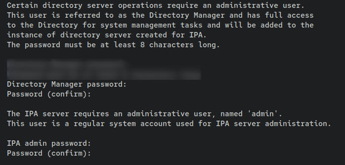 Пароли для admin и Directory Manager