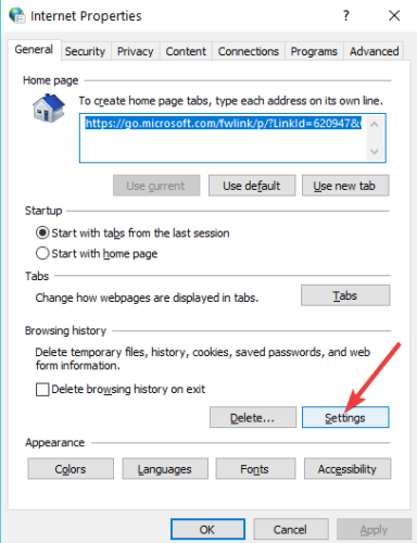 Настройки истории просмотров в Windows 10