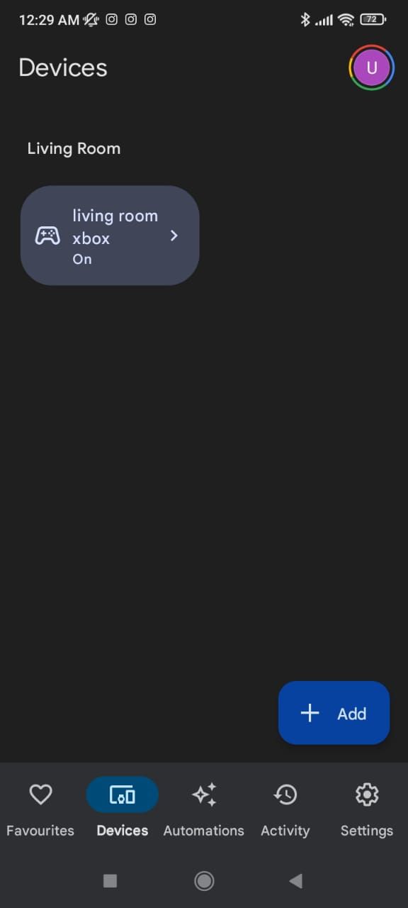 Google Home devices tab