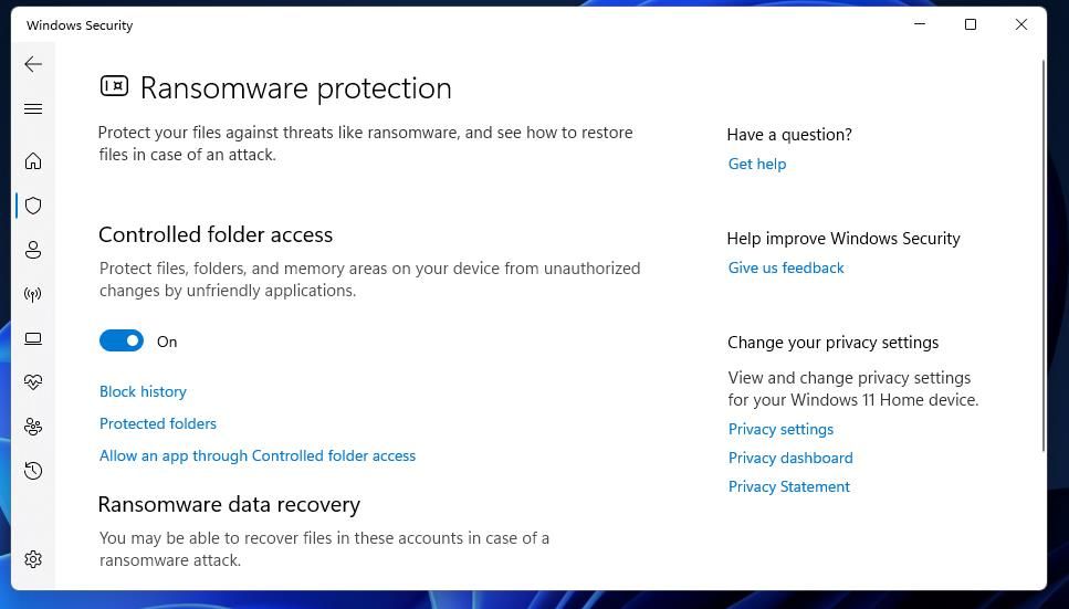 Параметр Controlled folder access в «Безопасность Windows»