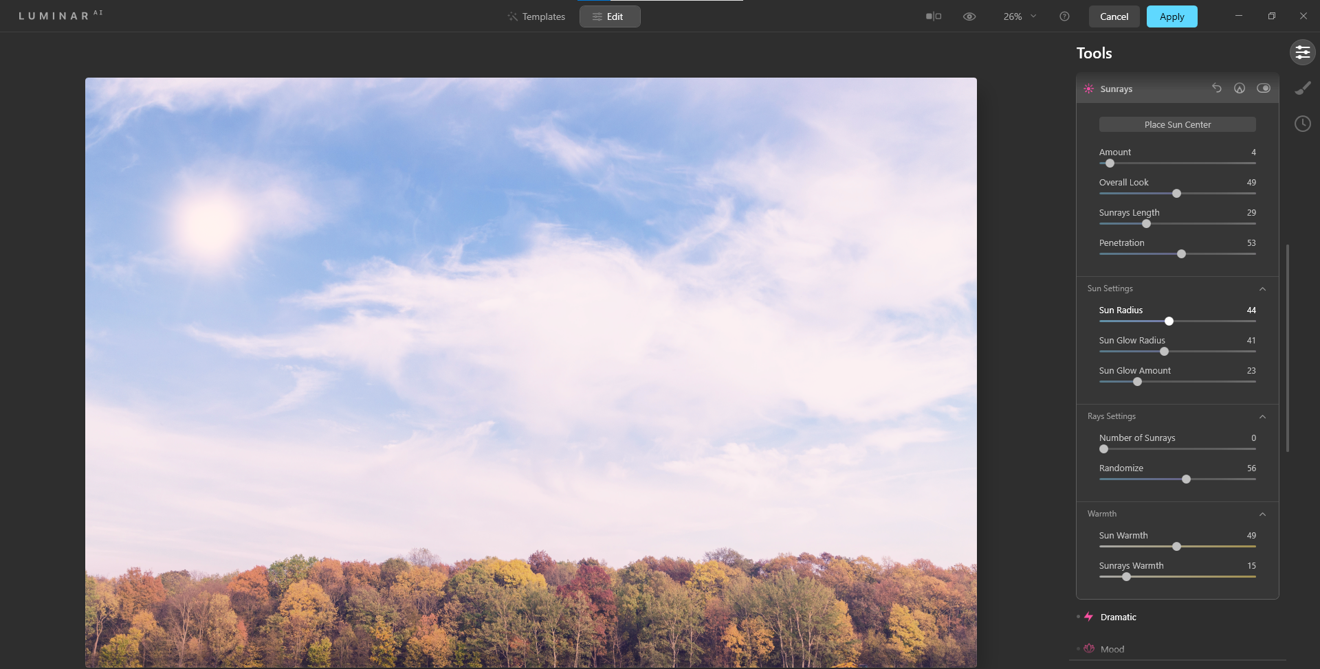 Более реалистичное солнце, снижены параметры солнечных лучей, добавлен «настроенческий» профиль