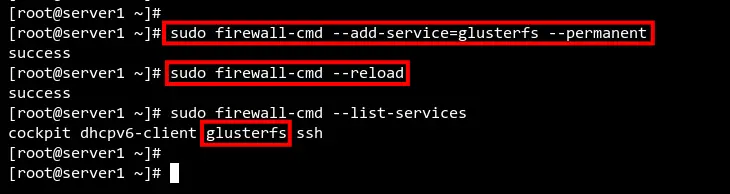 Сервис glusterfs добавлен в firewalld