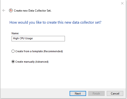 Выбор ручного создания Data Collector Set