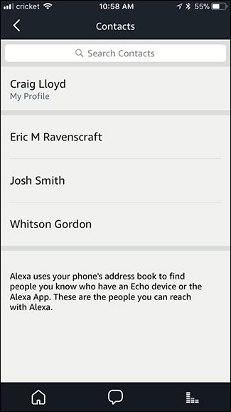 Список пользователей Alexa с включёнными звонками и сообщениями