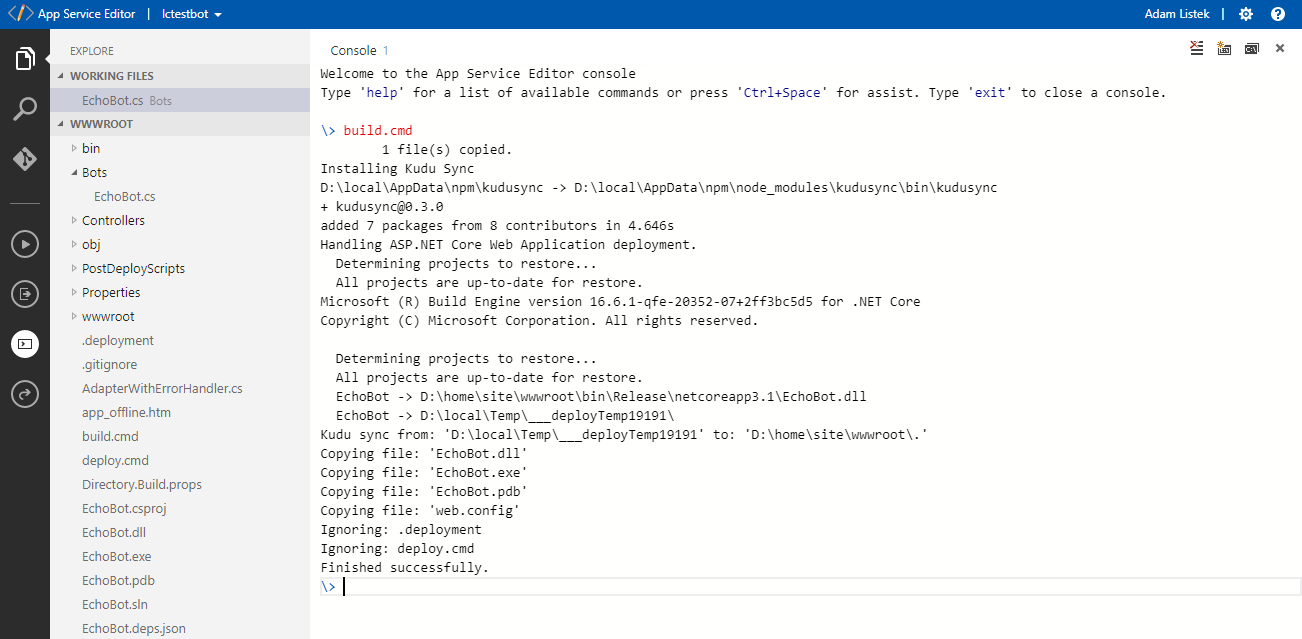 Сообщение об успешной сборке Finished successfully