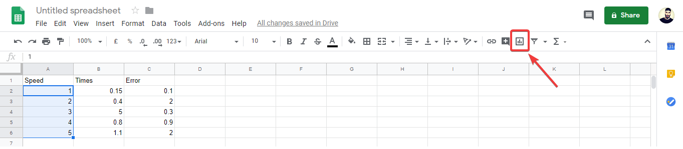 Добавление погрешностей в Google Sheets