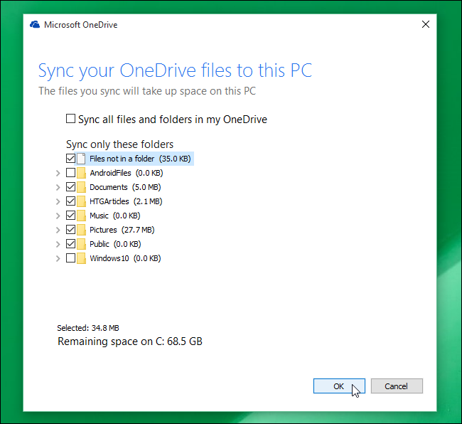 Окончательное подтверждение настроек OneDrive