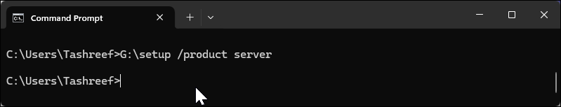 Командная строка с командой setup product server