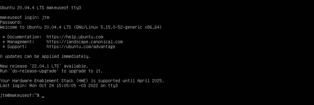 Экран входа в TTY Ubuntu