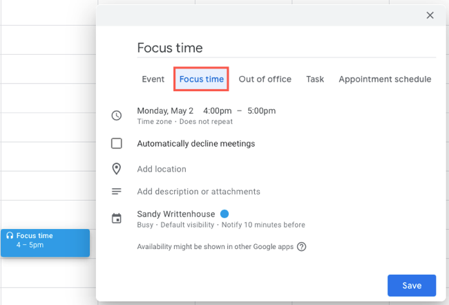 Планирование Focus Time в Google Calendar