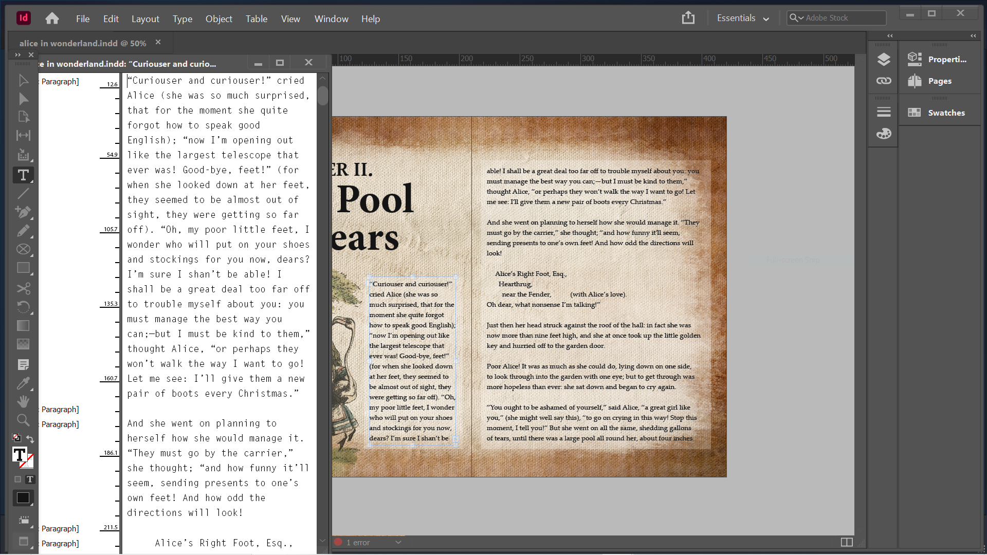 Окно Story Editor в InDesign