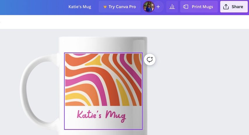 Кнопка Печать кружек в Canva