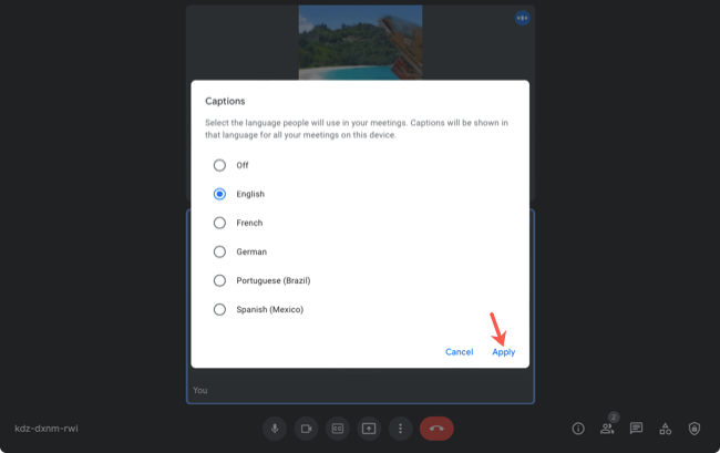 Выбор языка субтитров, кнопка Apply