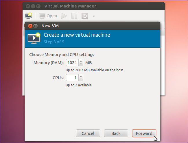Окно настройки оперативной памяти в Virt-Manager