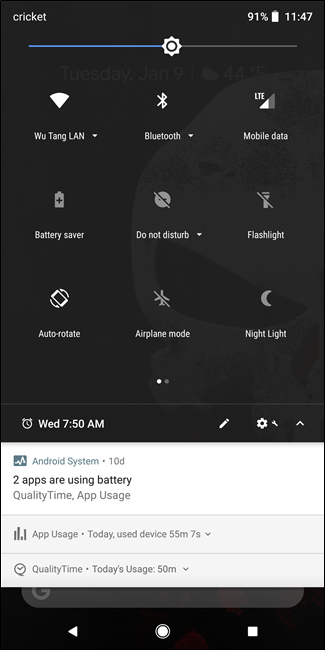 Панель быстрых настроек Android с иконкой трансляции