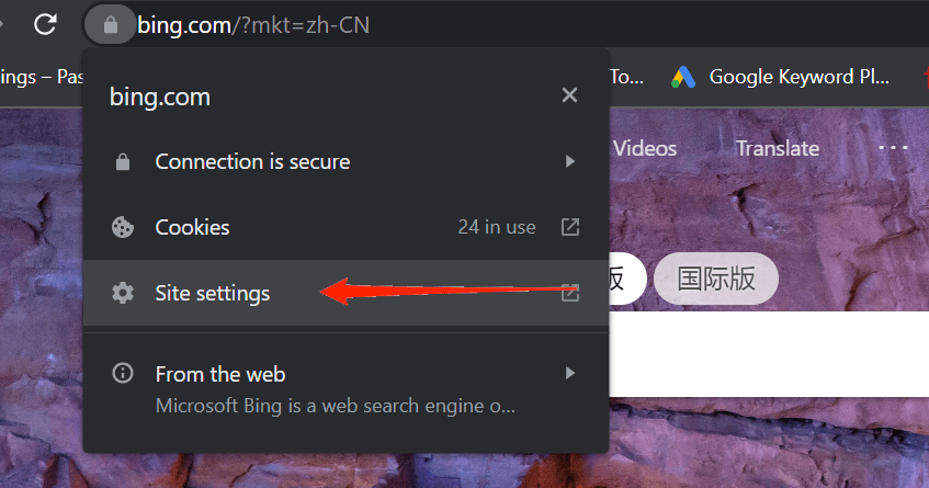 Настройки сайта в Chrome