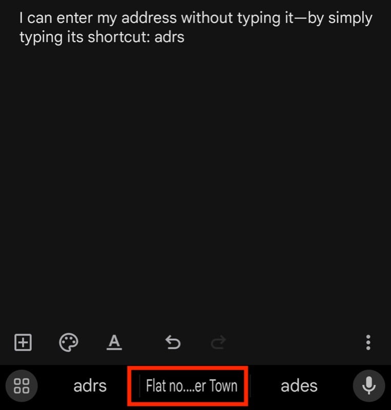 Подсказка текстового ярлыка для быстрого ввода адреса в Google Keep