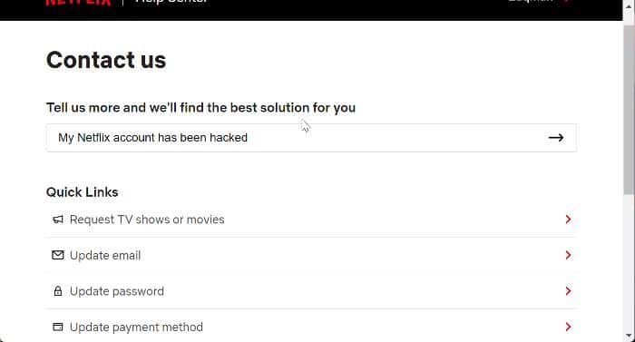 Форма описания проблемы на странице поддержки Netflix