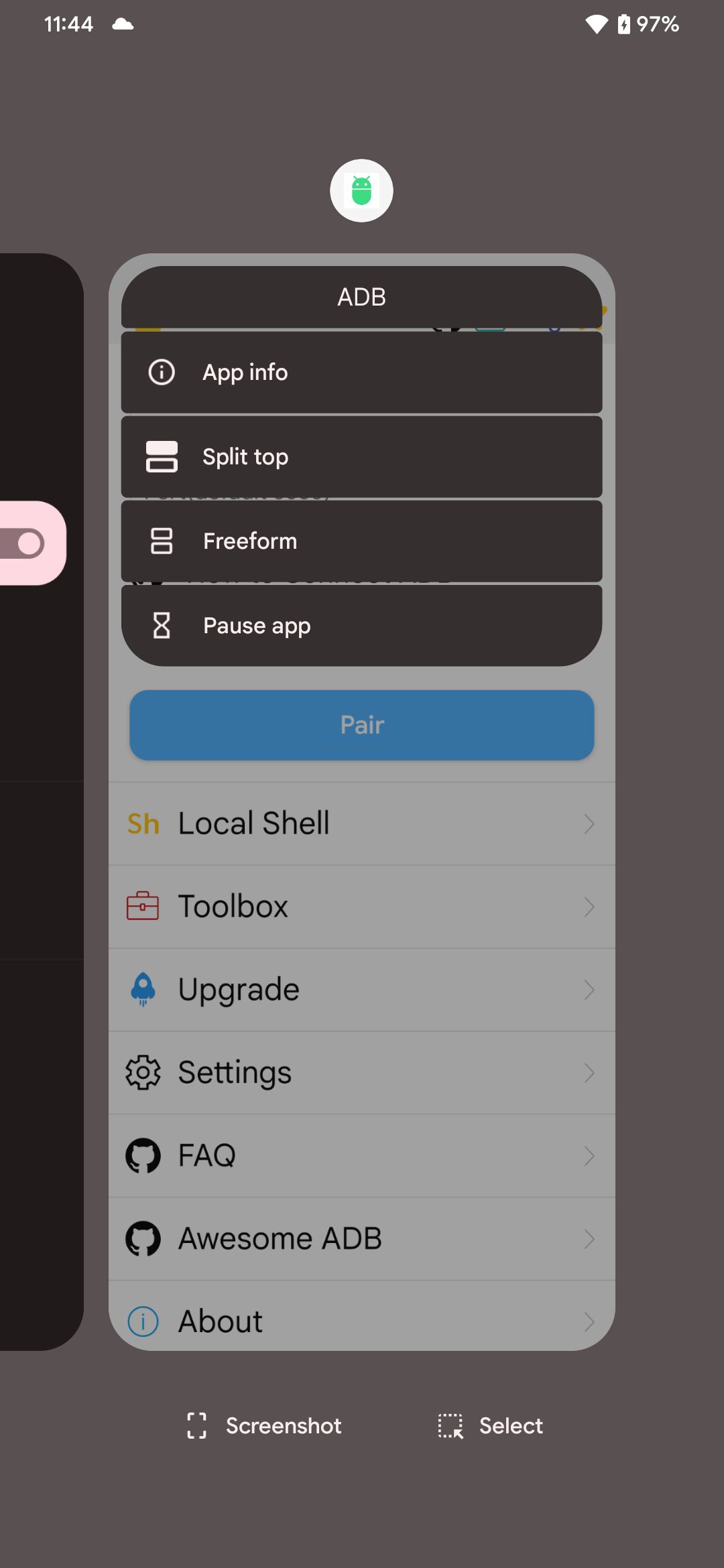android apps overview menu