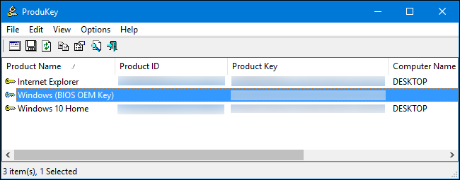 Список ключей ProduKey в работающей системе