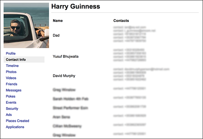Список контактов и загружённых телефонных номеров и email