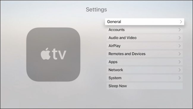 Раздел Основные в настройках Apple TV