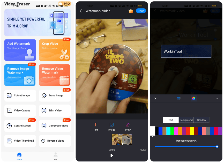 Exemplo de ajuste de marca d'água no app móvel